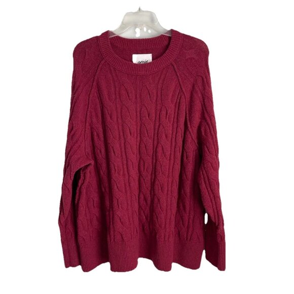 Aerie Red Unreal Cable Crew Sweater Long Sleeve Oversized - Picture 1 of 7